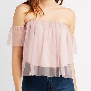 Charlotte Russe Tulle Off-the-Shoulder Top